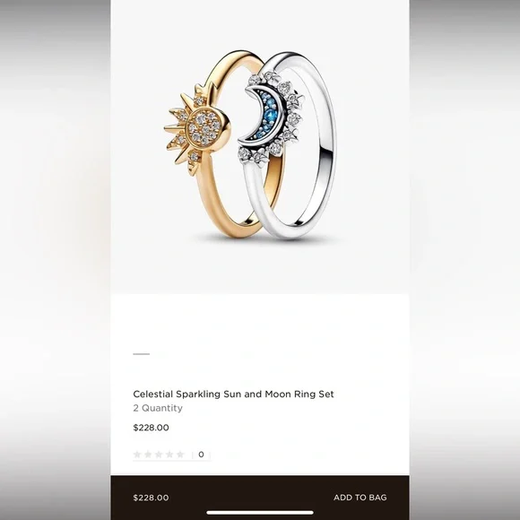 Pandora Gold and Silver Celestial Sun and Moon Ring Set size 6.5 - Picture 1 of 7